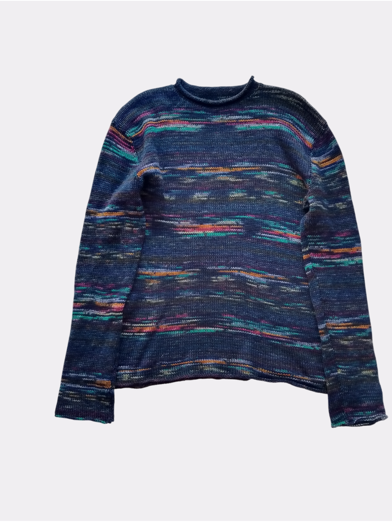 Multicolor merino sweater rolled edges