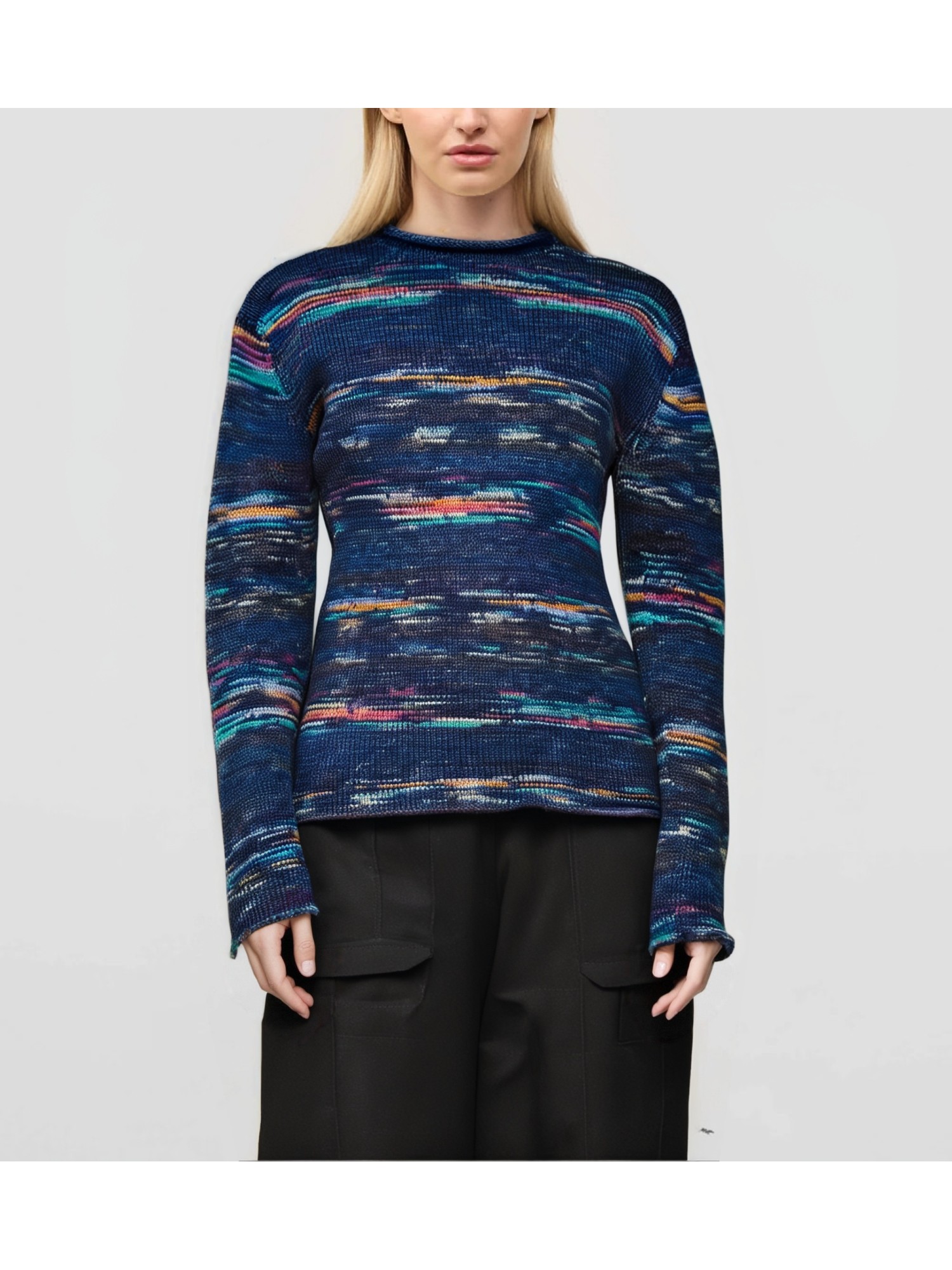 Multicolor merino sweater rolled edges