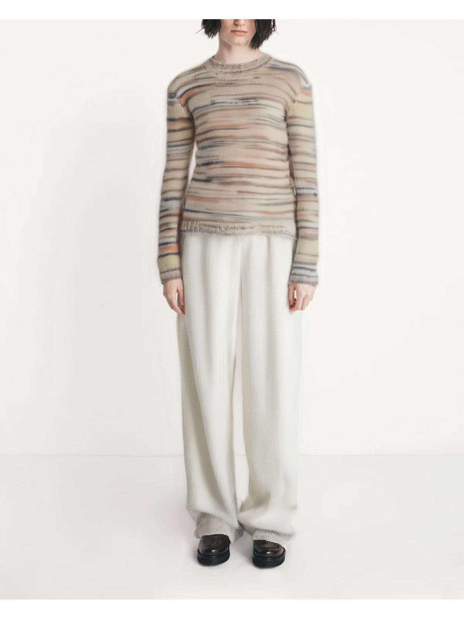 Πλεκτό μοχαίρ πουλόβερ με ρίγες (κοντό)